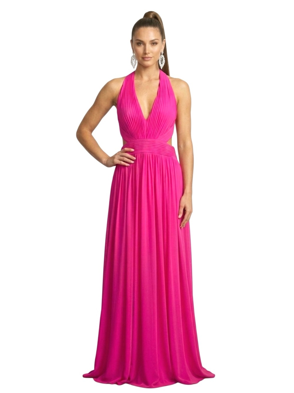 Aidan Mattox Chiffon Halter Cutout Gown Fuchsia Pink- Sz 12 GORGEOUS!!
